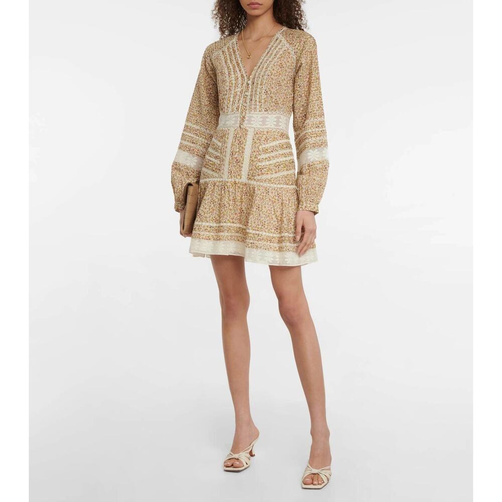 Veronica Beard Addilyn Lace Trim Ditsy Floral Balloon Long Sleeve Mini Dress 2